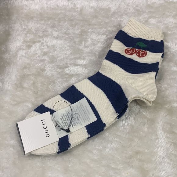 Gucci Blue and White Knitted Ankle Socks With Cherries 🍒 - Picture 6 of 6